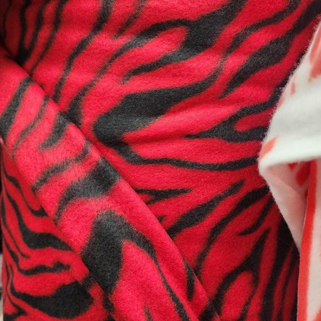 RED/BLACK - Zebra Print - Anti Pill Theme Fleece Fabric, 60” Inches Wide – Sold By The Yard