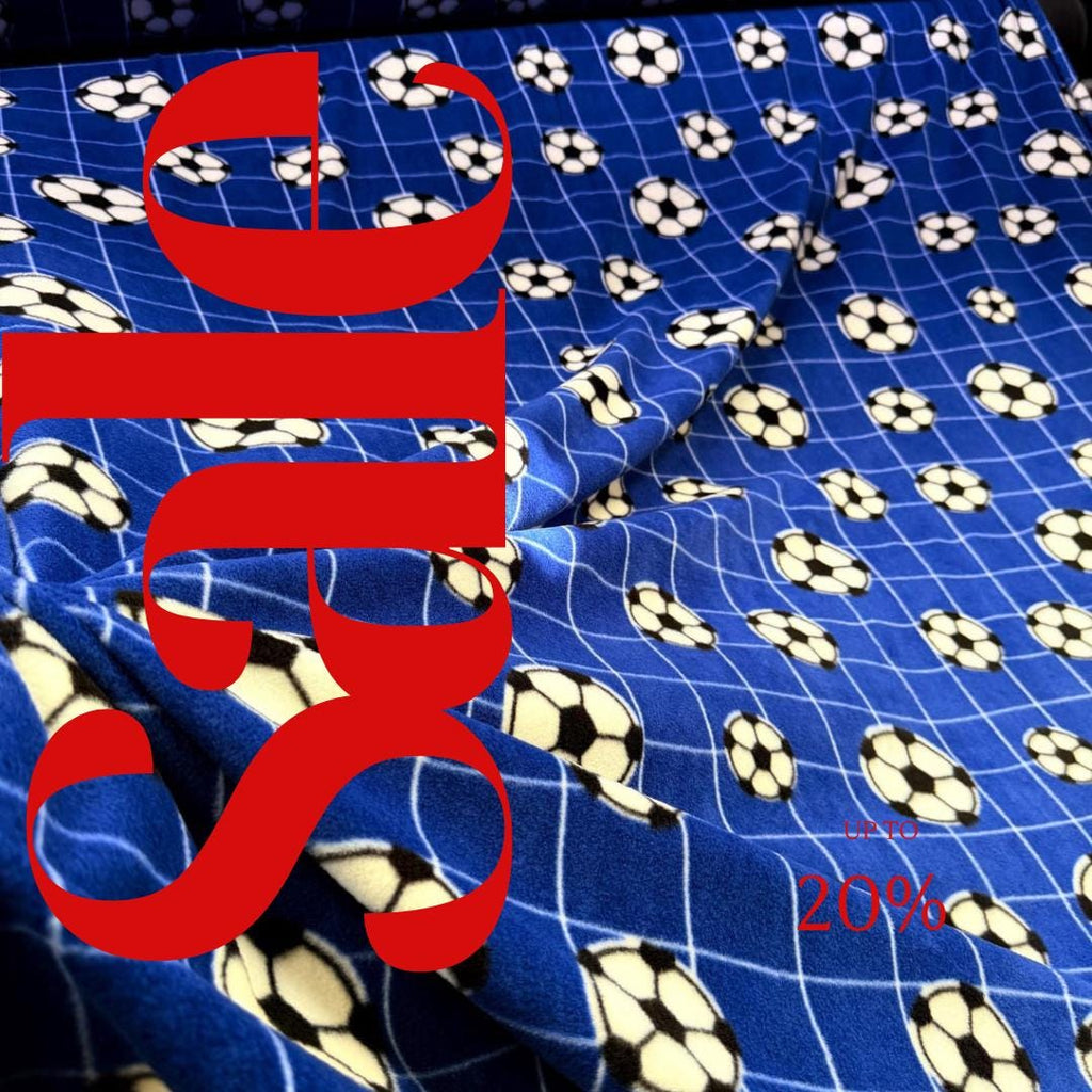 ROYAL BLUE - Soccer Print - Anti Pill Theme Fleece Fabric, 60” Inches Wide – Sold By The Yard