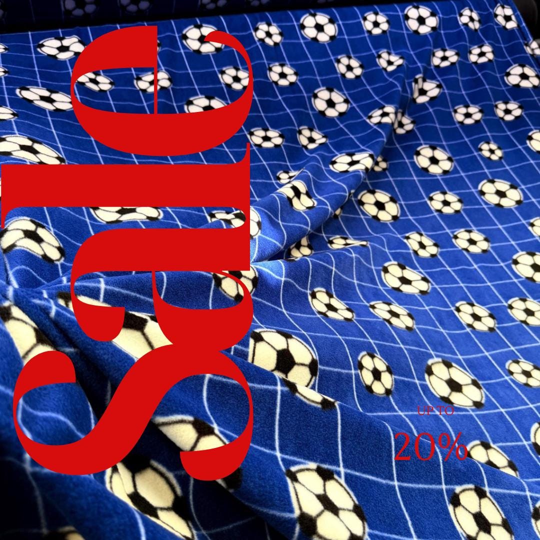 ROYAL BLUE - Soccer Print - Anti Pill Theme Fleece Fabric, 60” Inches Wide – Sold By The Yard