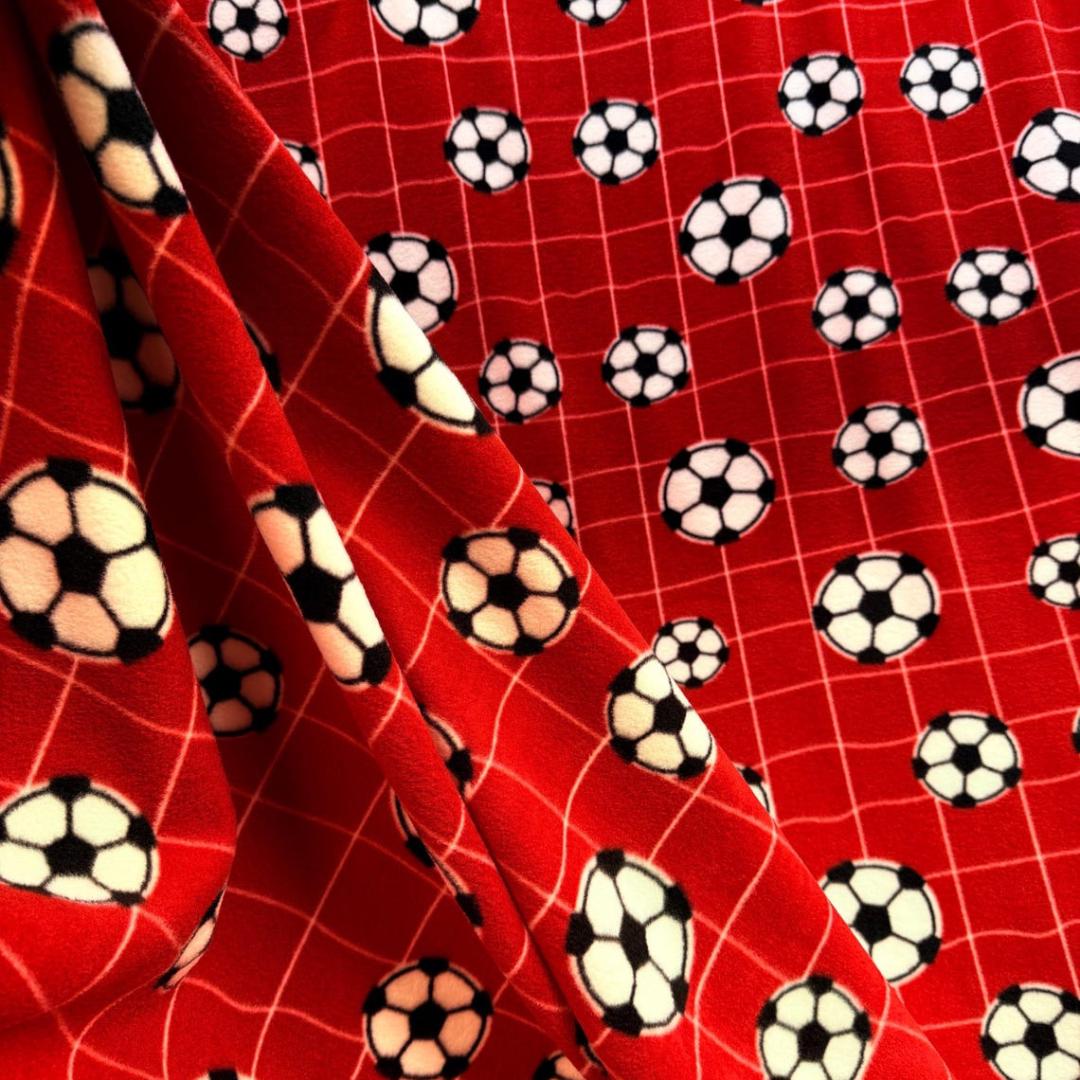 RED - Soccer Print - Anti Pill Theme Fleece Fabric, 60” Inches Wide – Sold By The Yard