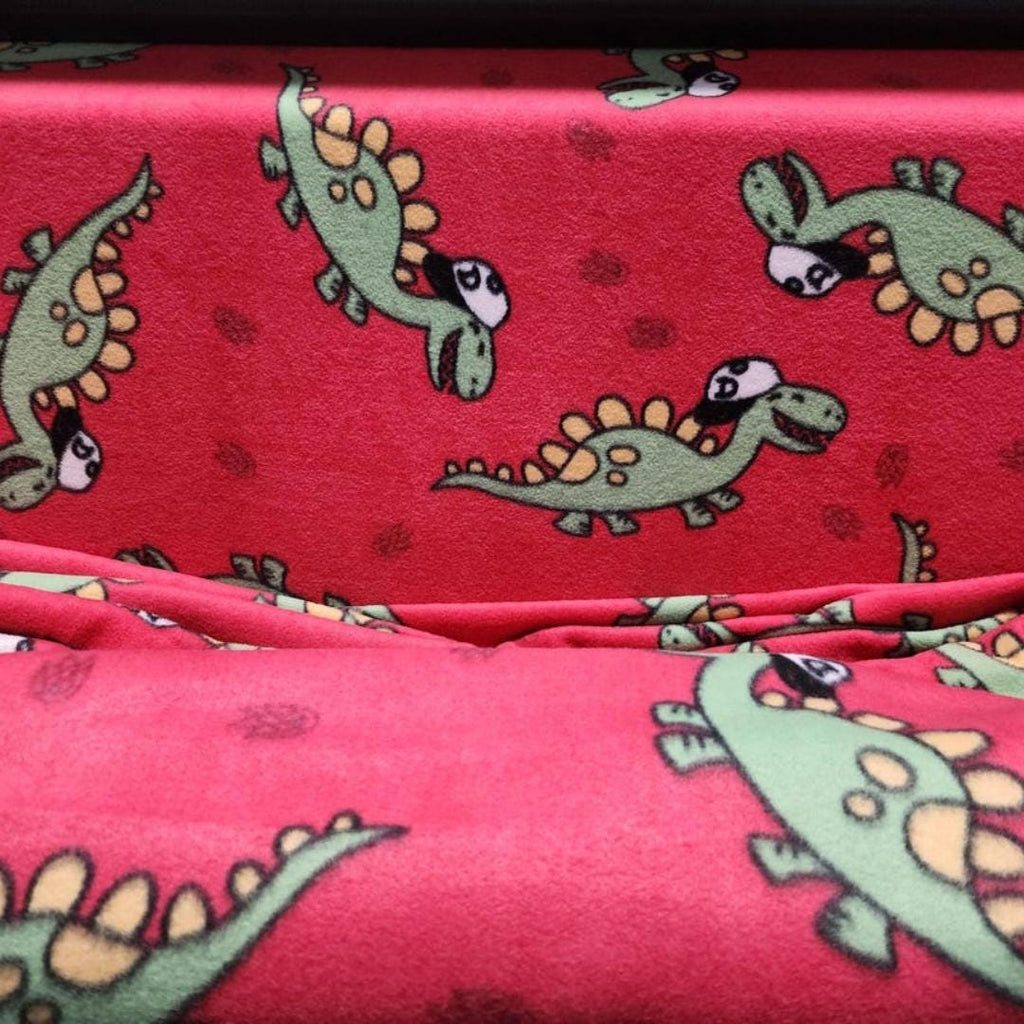 Red Dinosaur Print - Anti Pill Theme Fleece Fabric, 60” Inches Wide – Sold By The Yard