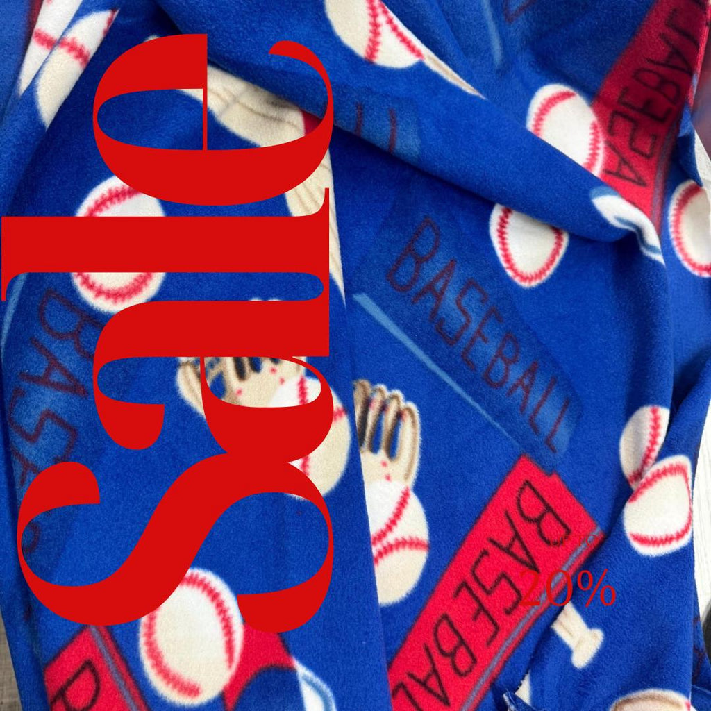 Royal Blue Baseball Print - Anti Pill Theme Fleece Fabric, 60” Inches Wide – Sold By The Yard