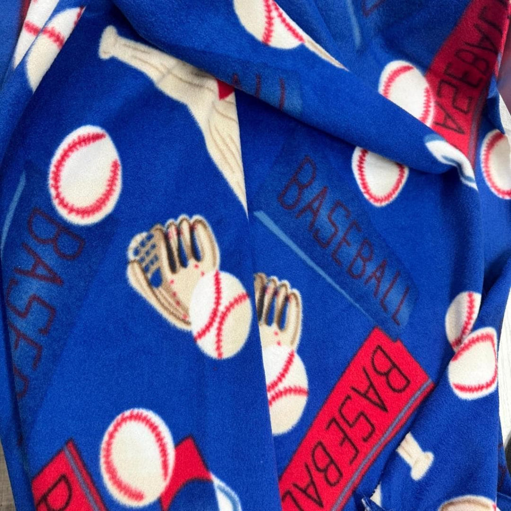 Royal Blue Baseball Print - Anti Pill Theme Fleece Fabric, 60” Inches Wide – Sold By The Yard