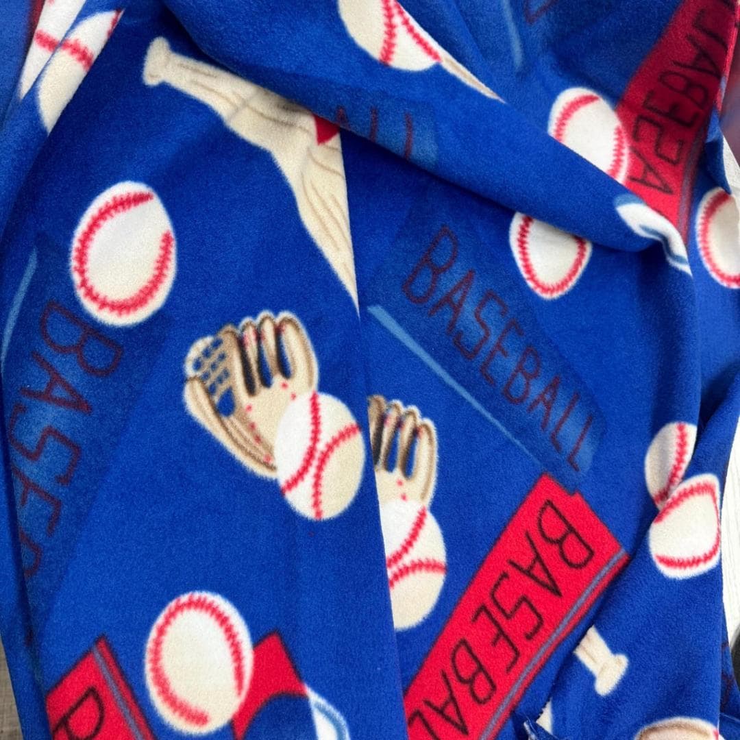 Royal Blue Baseball Print - Anti Pill Theme Fleece Fabric, 60” Inches Wide – Sold By The Yard