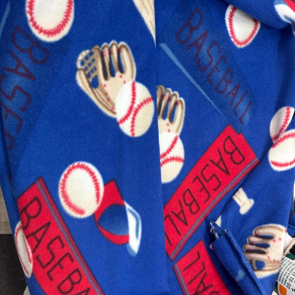 Royal Blue Baseball Print - Anti Pill Theme Fleece Fabric, 60” Inches Wide – Sold By The Yard