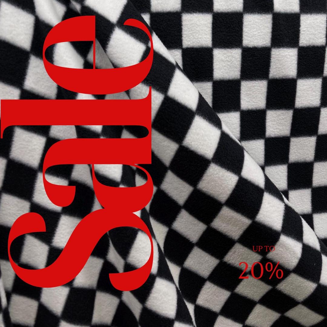 Black & White Checkered Print - Anti Pill Theme Fleece Fabric, 60” Inches Wide – Sold By The Yard