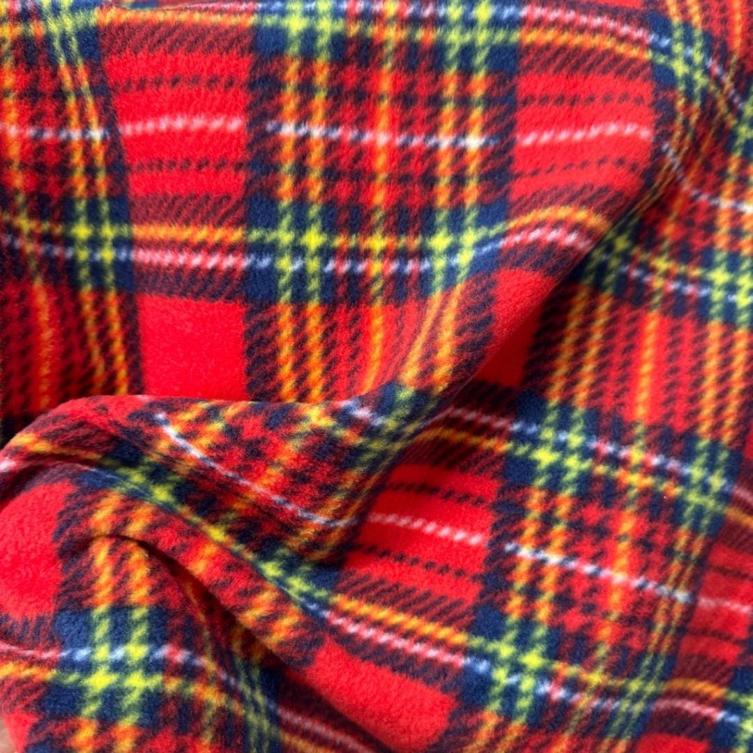 Red Plaid Print - Anti Pill Theme Fleece Fabric, 60” Inches Wide – Sold By The Yard