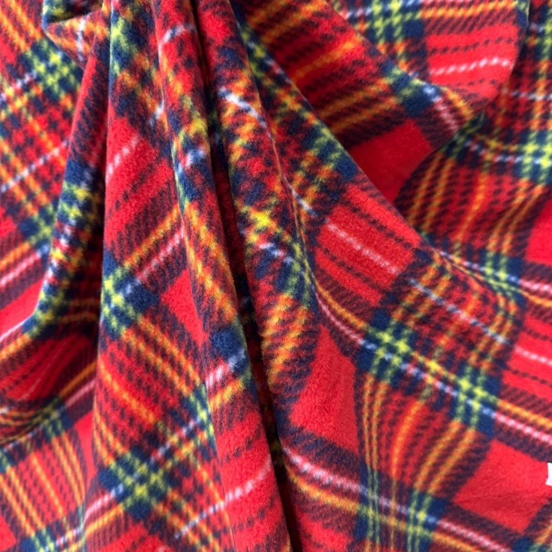 Red Plaid Print - Anti Pill Theme Fleece Fabric, 60” Inches Wide – Sold By The Yard