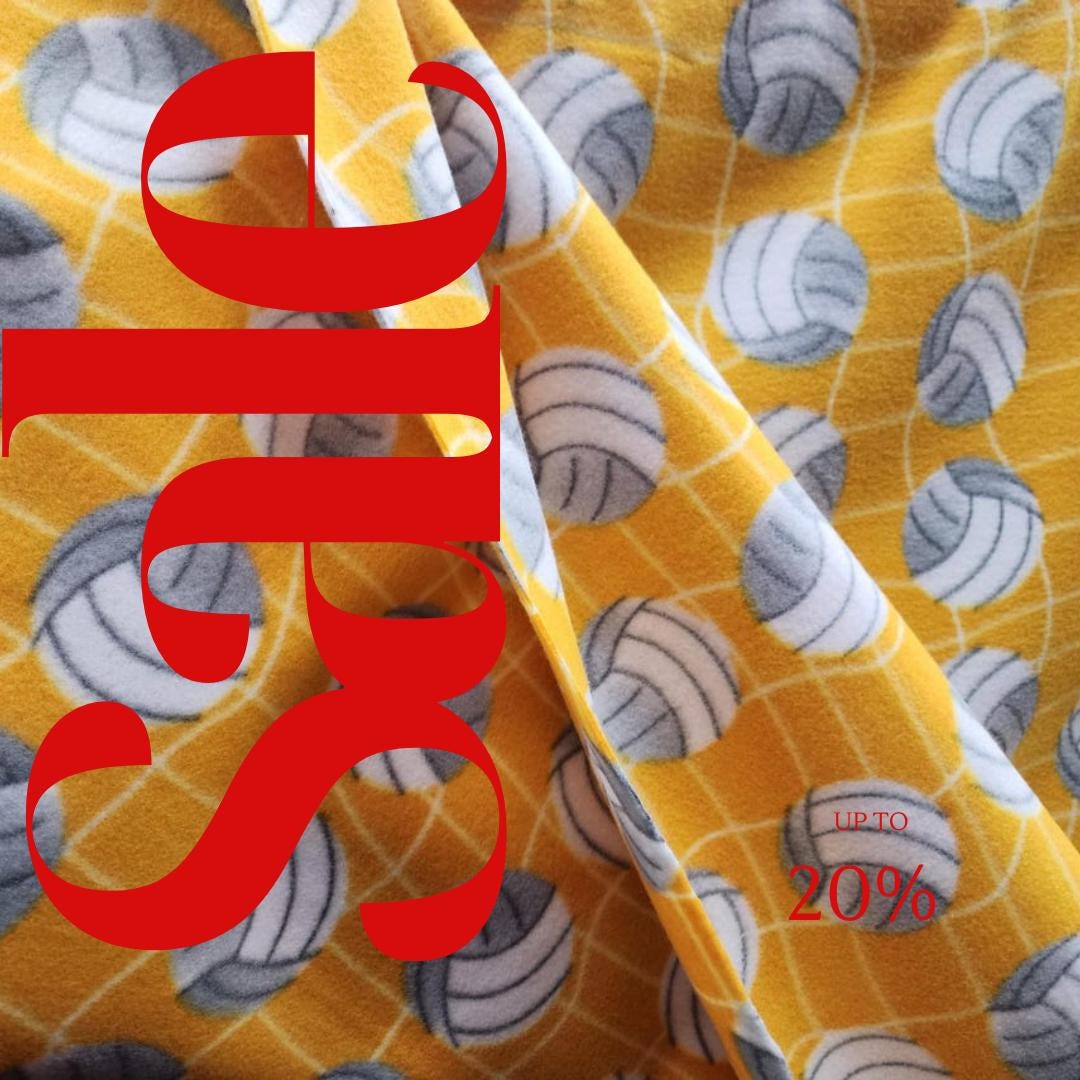 Yellow Volleyball Print- Anti Pill Theme Fleece Fabric, 60” Inches Wide – Sold By The Yard