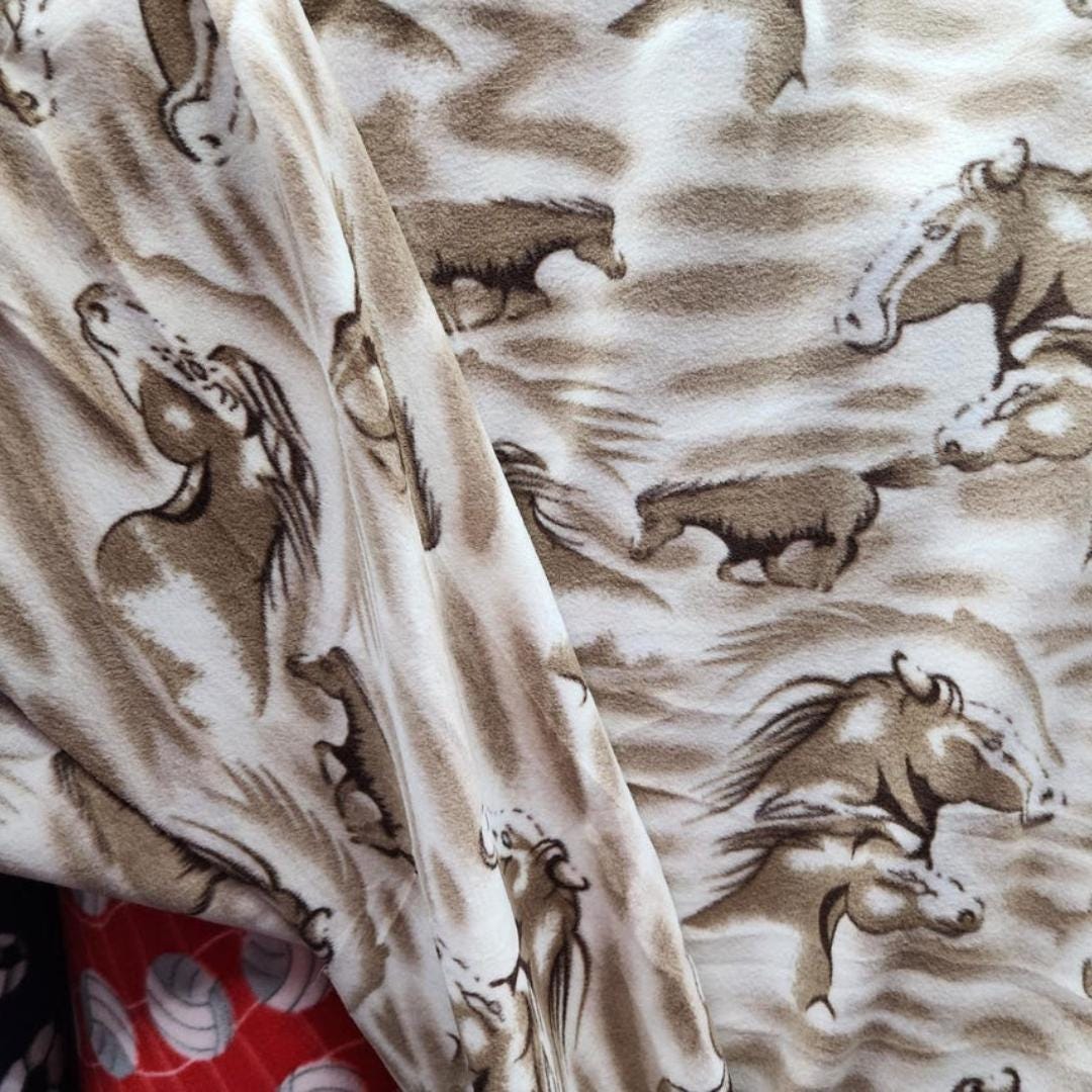 Brown Horses Print - Anti Pill Theme Fleece Fabric, 60” Inches Wide – Sold By The Yard