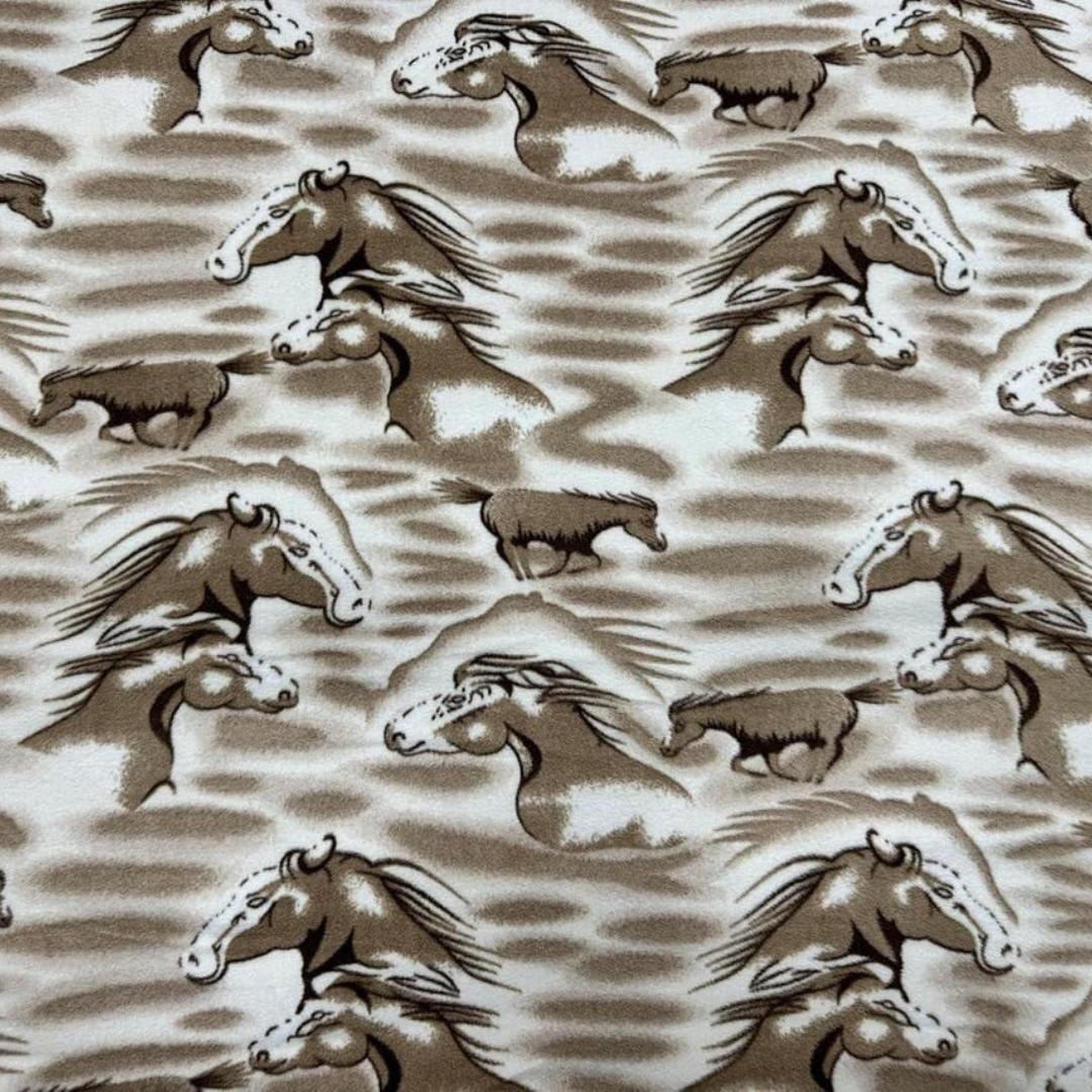 Brown Horses Print - Anti Pill Theme Fleece Fabric, 60” Inches Wide – Sold By The Yard