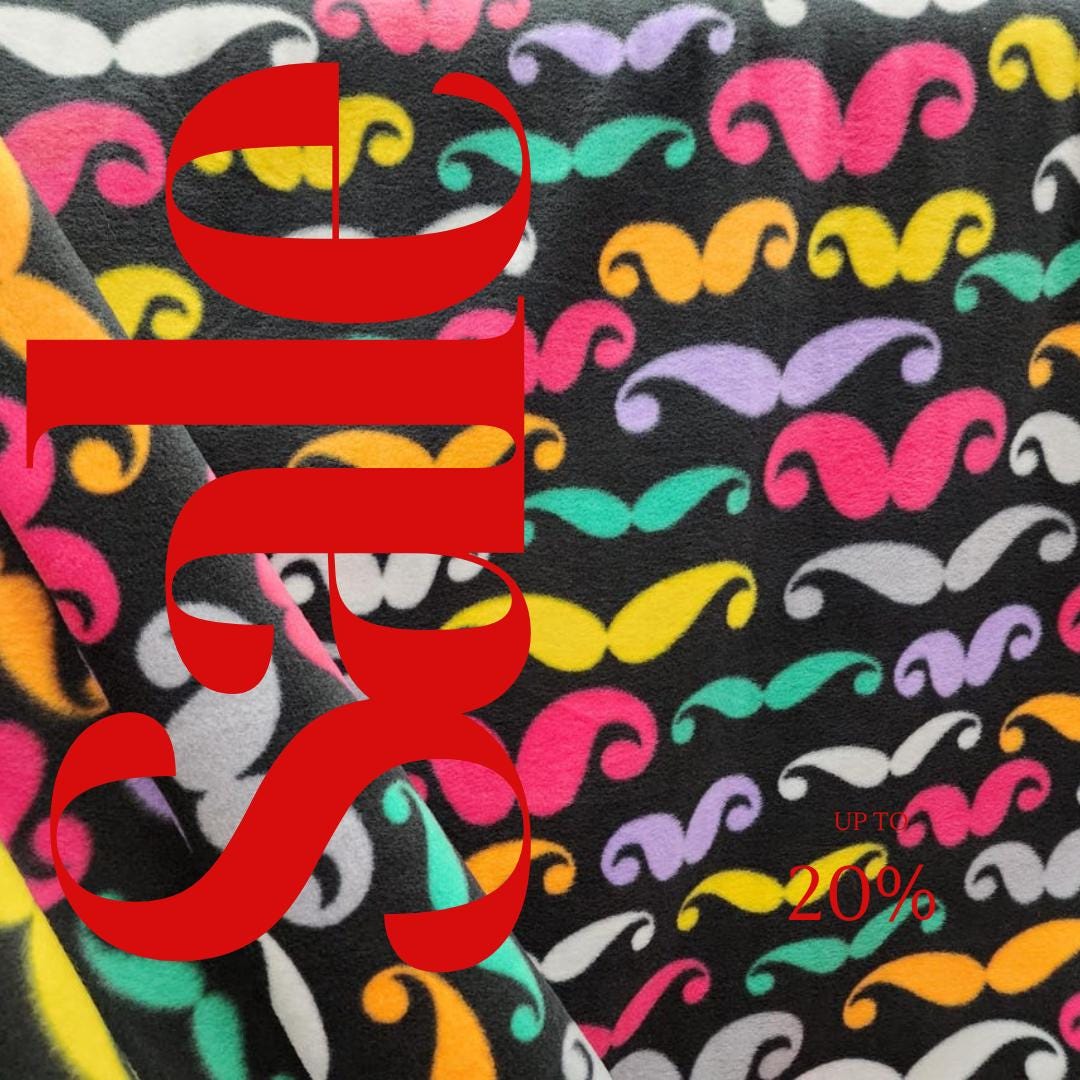 Mustaches Printed - Anti Pill Theme Fleece Fabric, 60” Inches Wide – Sold By The Yard Black