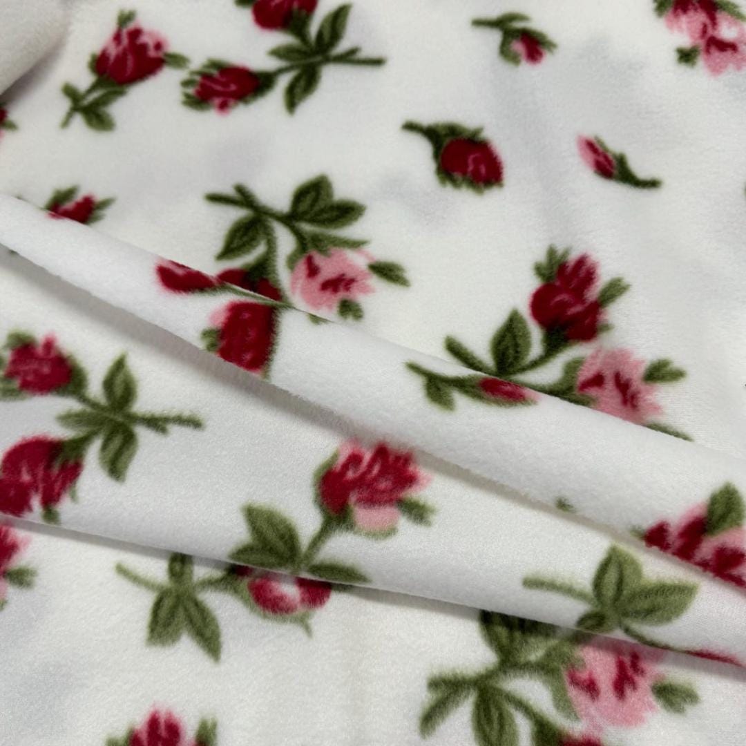 Rose Floral Print - Anti Pill Theme Fleece Fabric, 60” Inches Wide – Sold By The Yard