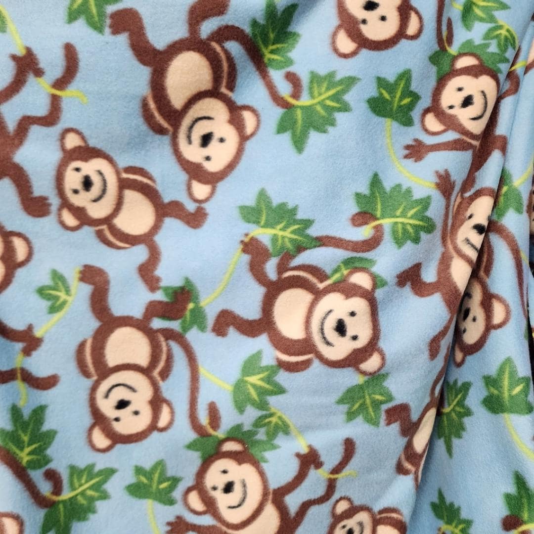Blue Monkey Print - Anti Pill Theme Fleece Fabric, 60” Inches Wide – Sold By The Yard