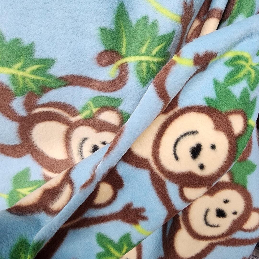 Blue Monkey Print - Anti Pill Theme Fleece Fabric, 60” Inches Wide – Sold By The Yard