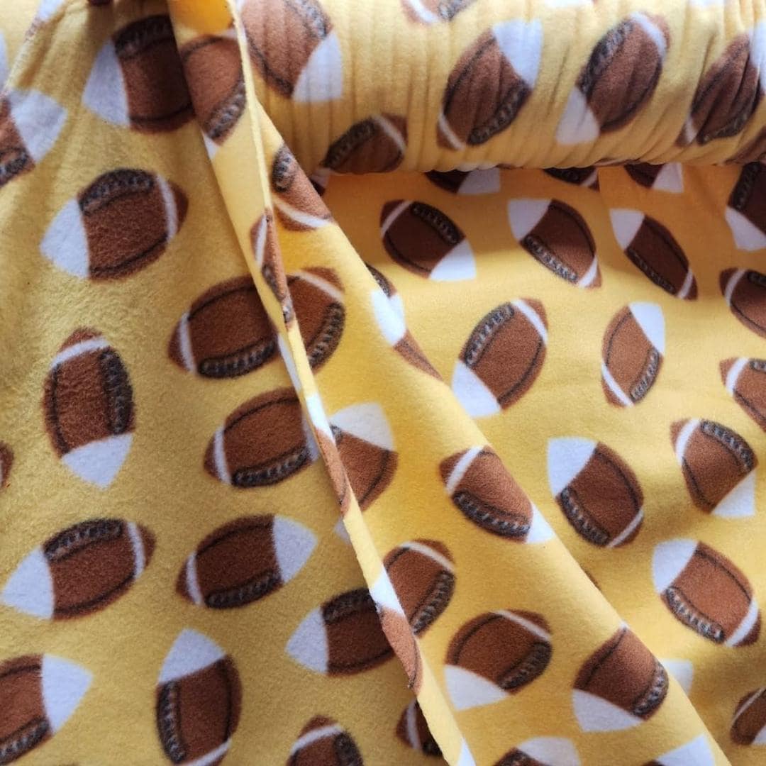 Yellow Footballs Print - Anti Pill Theme Fleece Fabric, 60” Inches Wide – Sold By The Yard