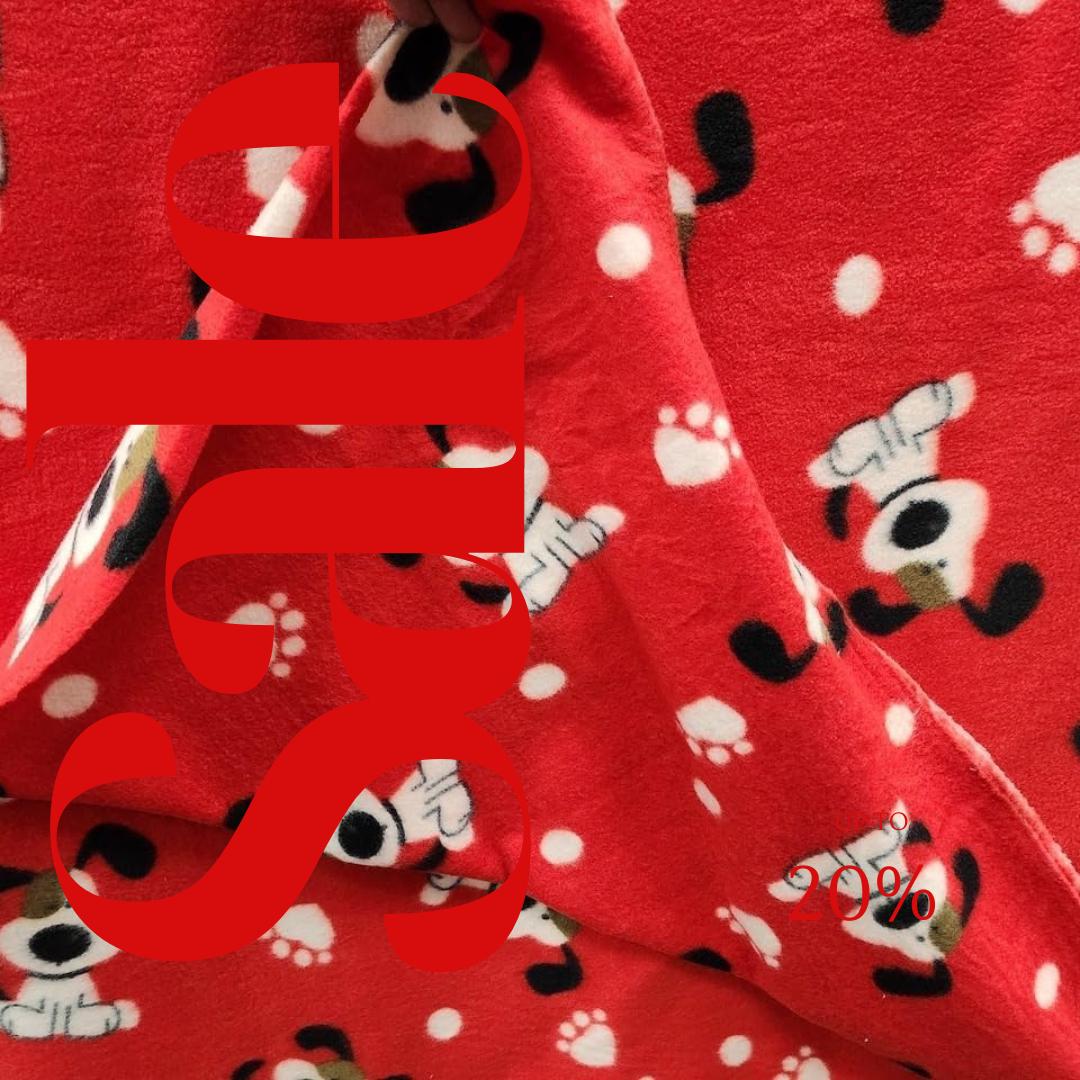 Red Puppy Print - Anti Pill Theme Fleece Fabric, 60” Inches Wide – Sold By The Yard