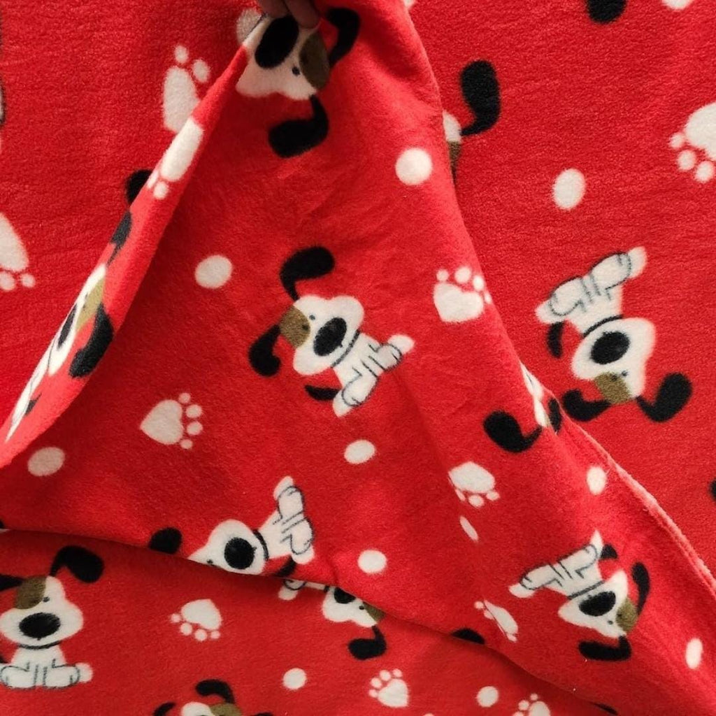 Red Puppy Print - Anti Pill Theme Fleece Fabric, 60” Inches Wide – Sold By The Yard