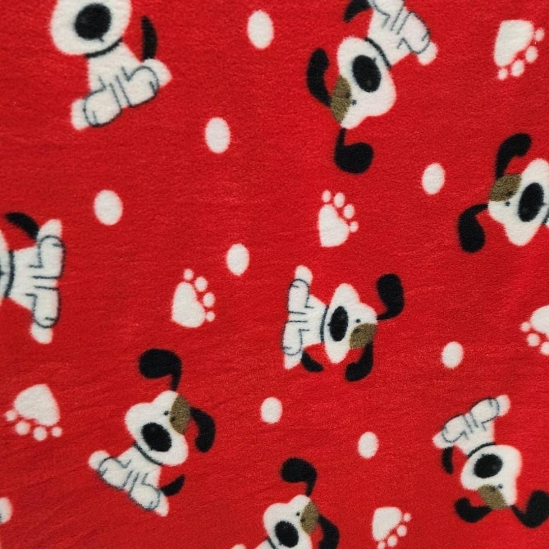 Red Puppy Print - Anti Pill Theme Fleece Fabric, 60” Inches Wide – Sold By The Yard