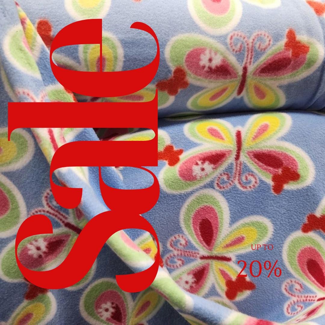 Blue Butterflies Design Print - Anti Pill Theme Fleece Fabric, 60” Inches Wide – Sold By The Yard