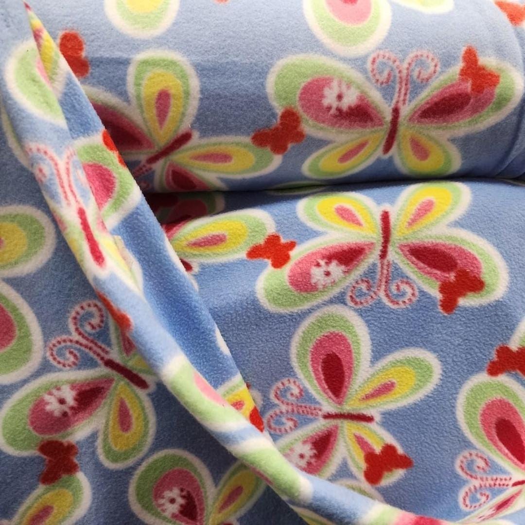 Blue Butterflies Design Print - Anti Pill Theme Fleece Fabric, 60” Inches Wide – Sold By The Yard