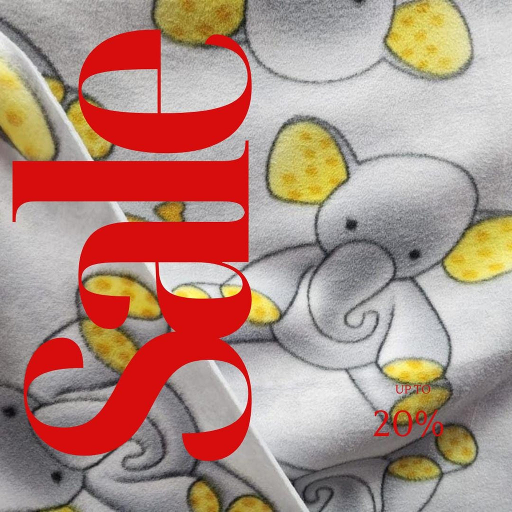 Elephant Print, Silver/Yellow - Anti Pill Theme Fleece Fabric, 60” Inches Wide – Sold By The Yard