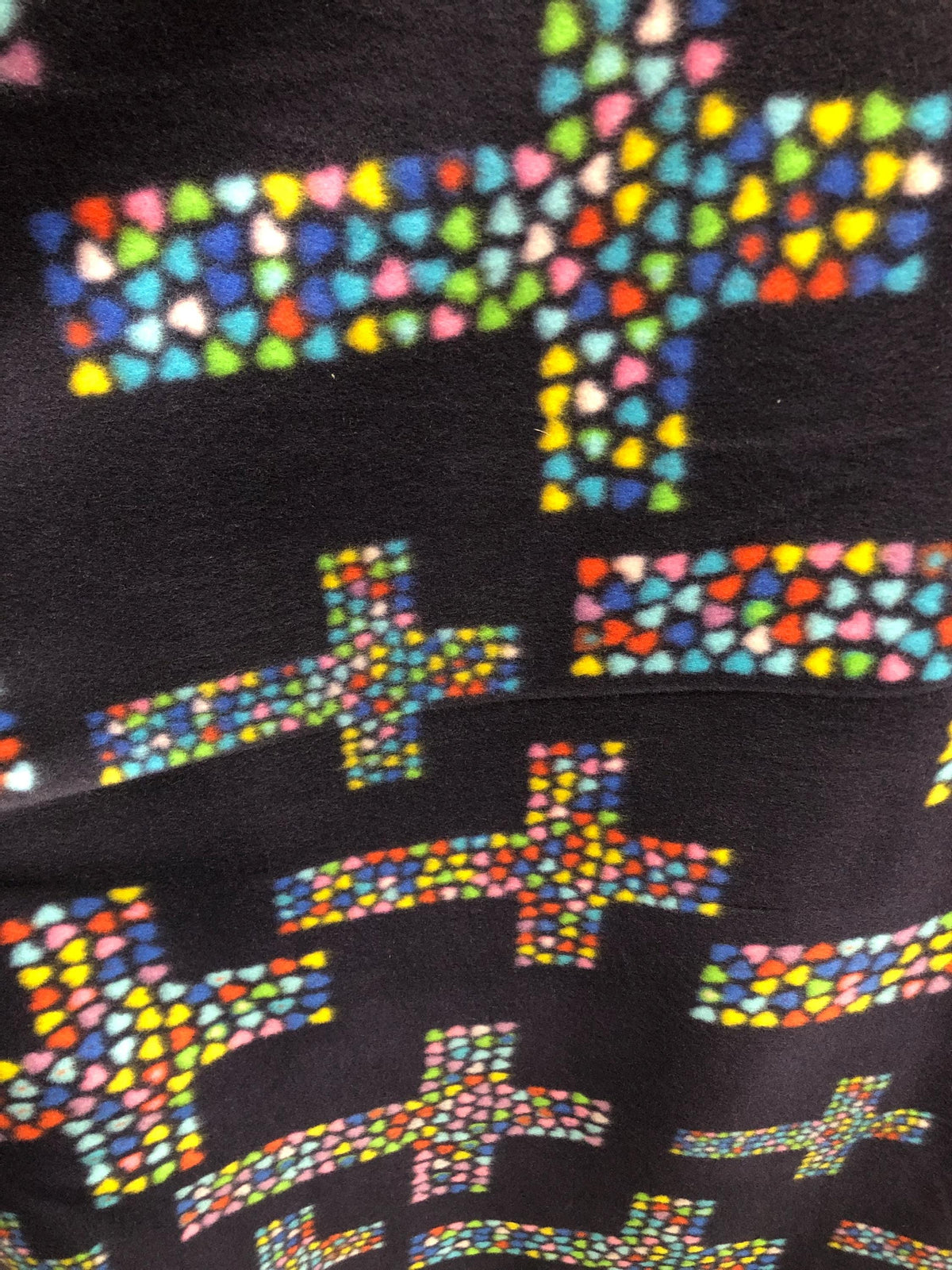 Multicolor Hearts Cross Print - Anti Pill Theme Fleece Fabric, 60” Inches Wide – Sold By The Yard