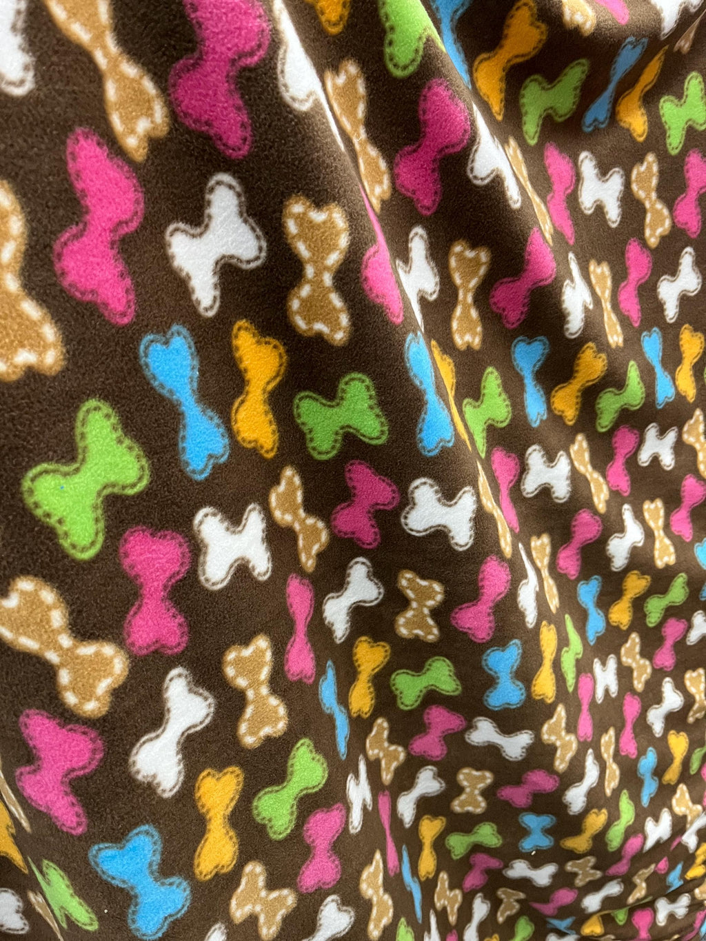 Multicolor Bones Brown Print - Anti Pill Theme Fleece Fabric, 60” Inches Wide – Sold By The Yard