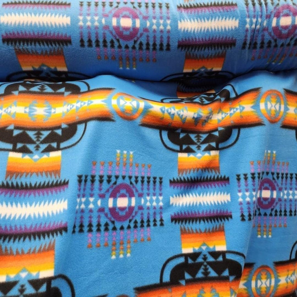 Blue Aztec Print - Anti Pill Theme Fleece Fabric, 60” Inches Wide – Sold By The Yard