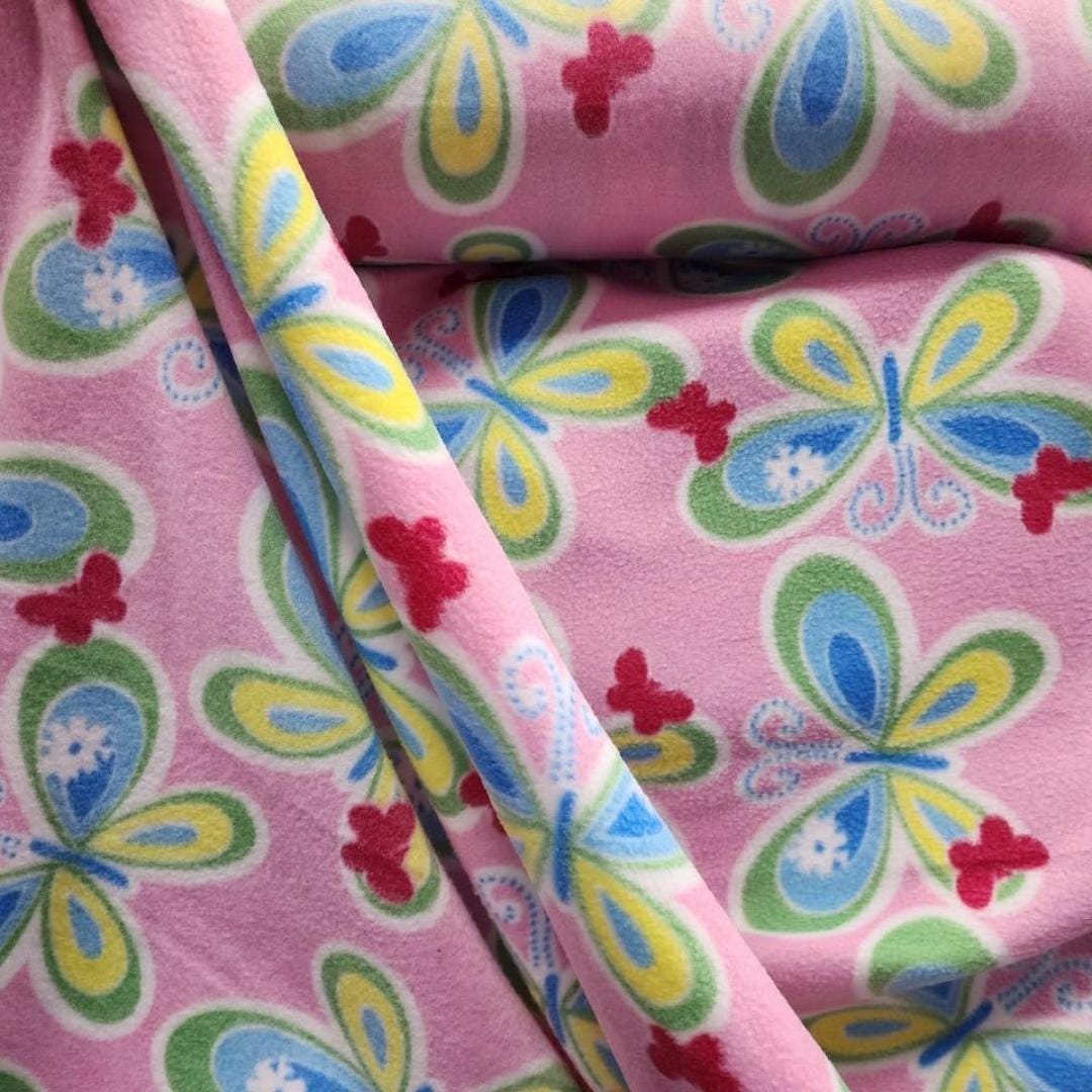 Pink Butterflies Design Print - Anti Pill Theme Fleece Fabric, 60” Inches Wide – Sold By The Yard
