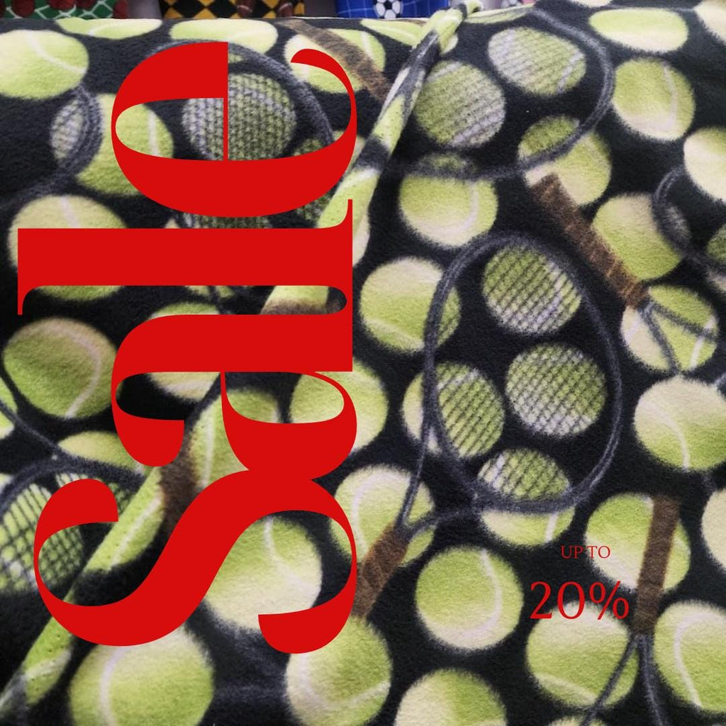 Green Tennis Rackets Print - Anti Pill Theme Fleece Fabric, 60” Inches Wide – Sold By The Yard