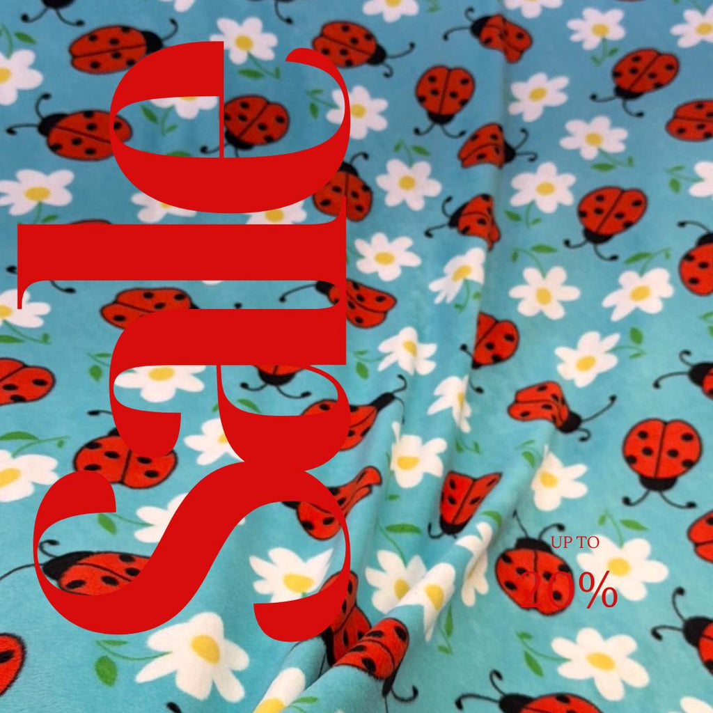 Blue Lady Bug Print - Anti Pill Theme Fleece Fabric, 60” Inches Wide – Sold By The Yard