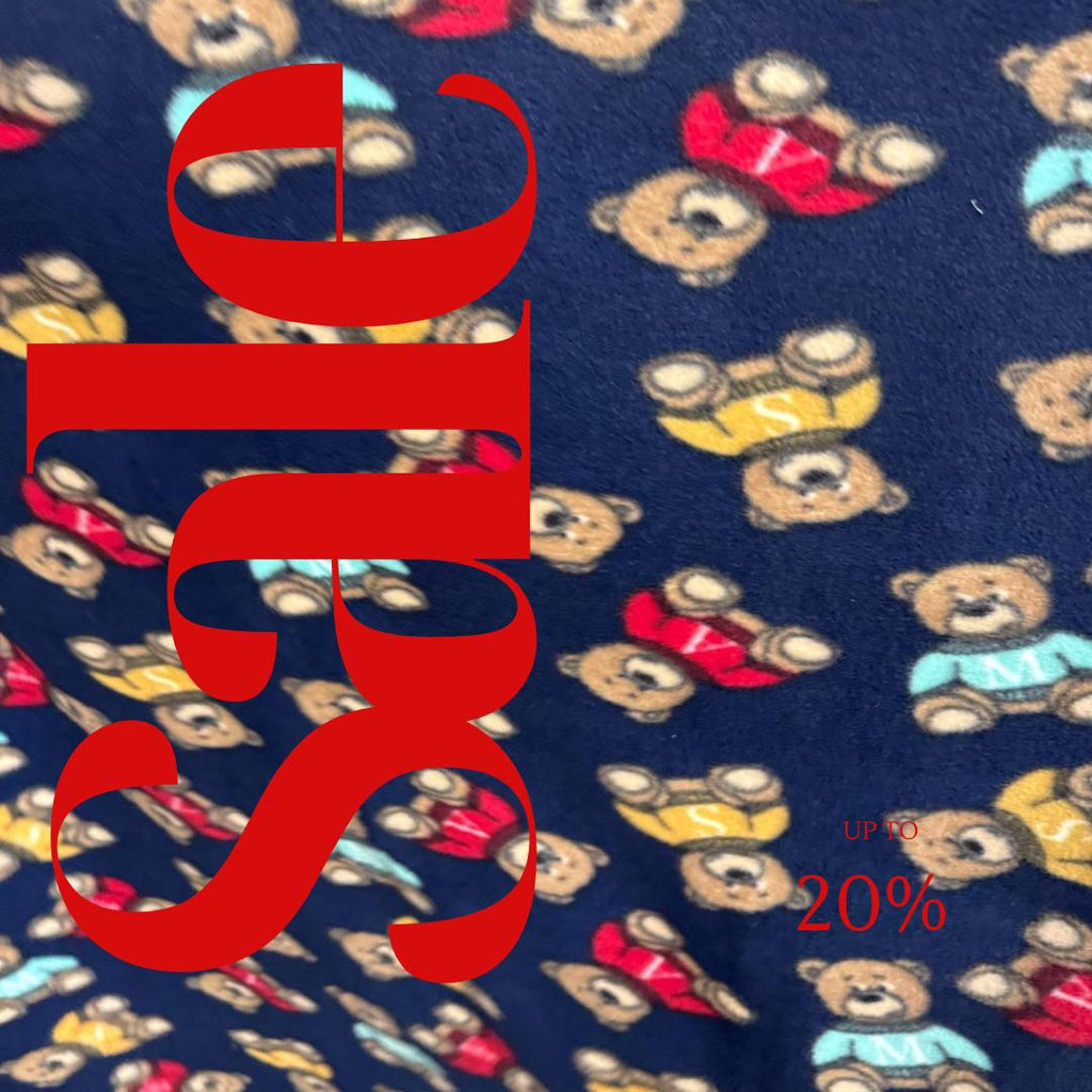 Teddy Bear Print - Anti Pill Theme Fleece Fabric, 60” Inches Wide – Sold By The Yard Navy