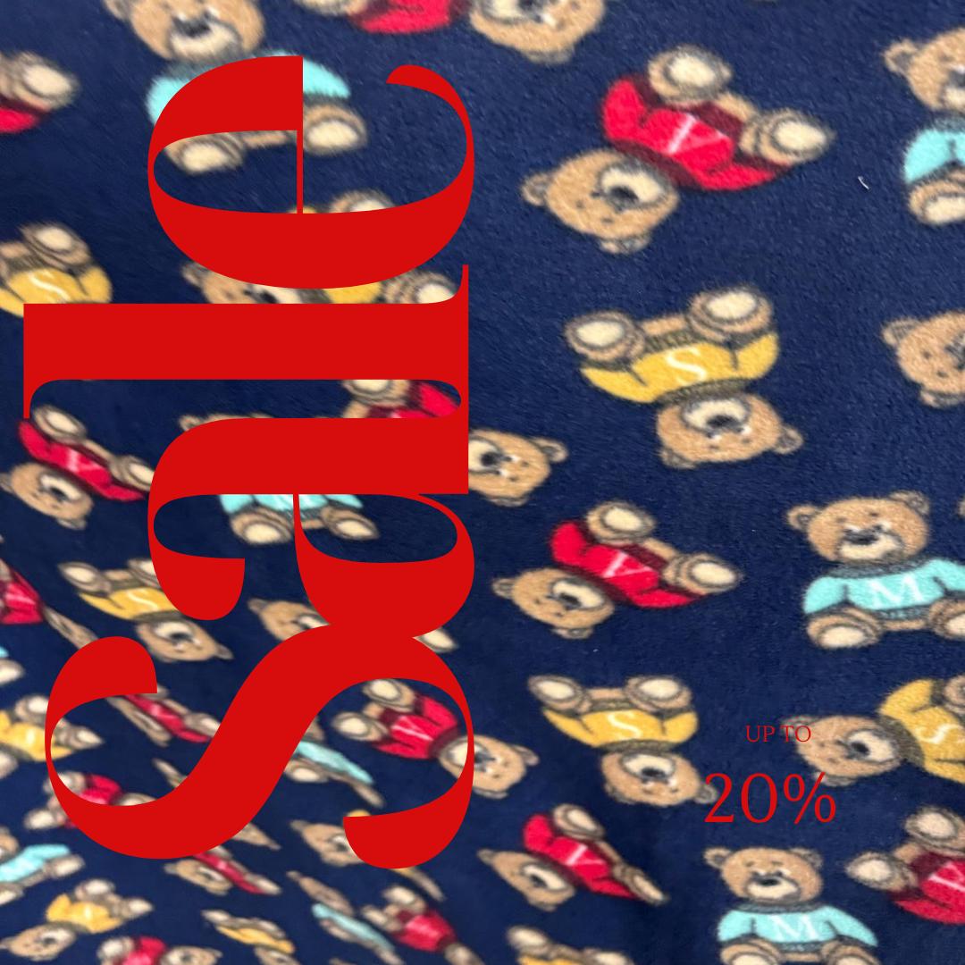 Teddy Bear Print - Anti Pill Theme Fleece Fabric, 60” Inches Wide – Sold By The Yard Navy