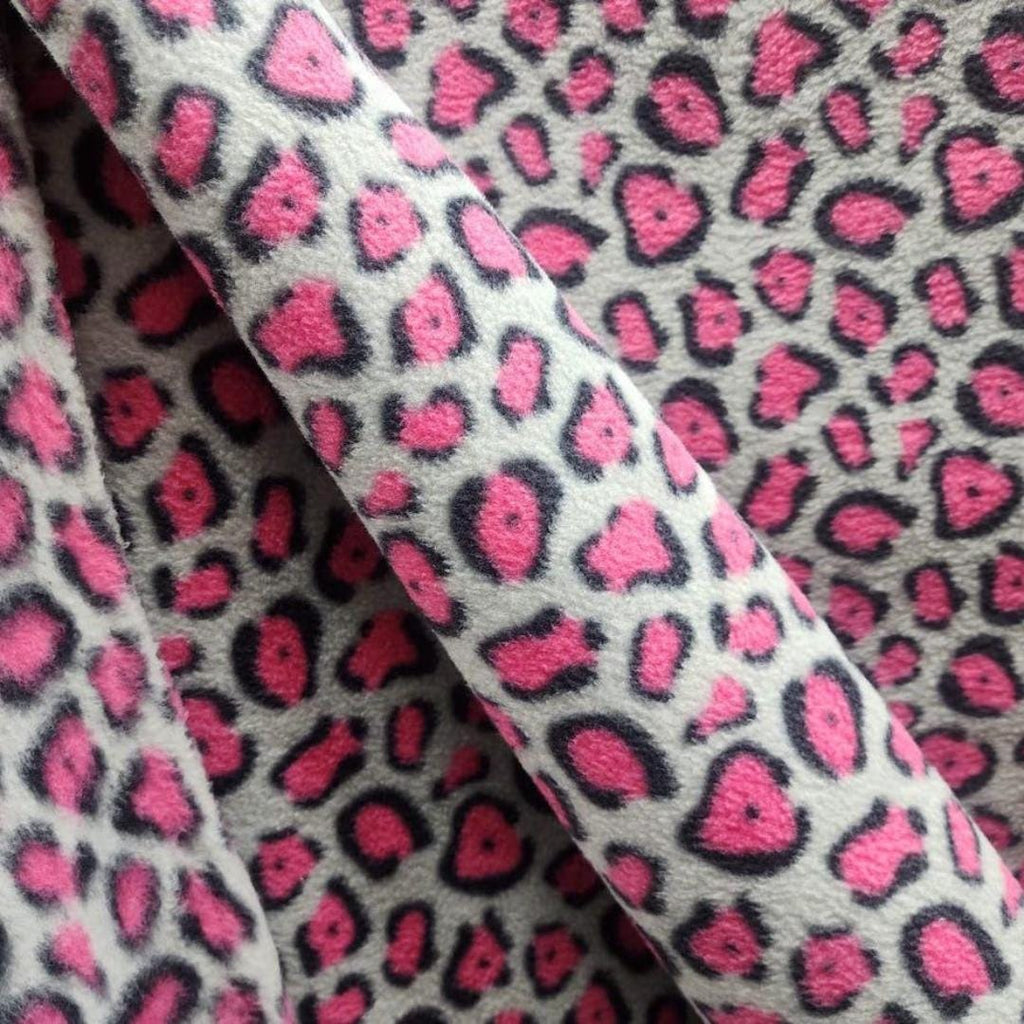 Leopard Print - Anti Pill Theme Fleece Fabric, 60” Inches Wide – Sold By The Yard. Silver/Pink