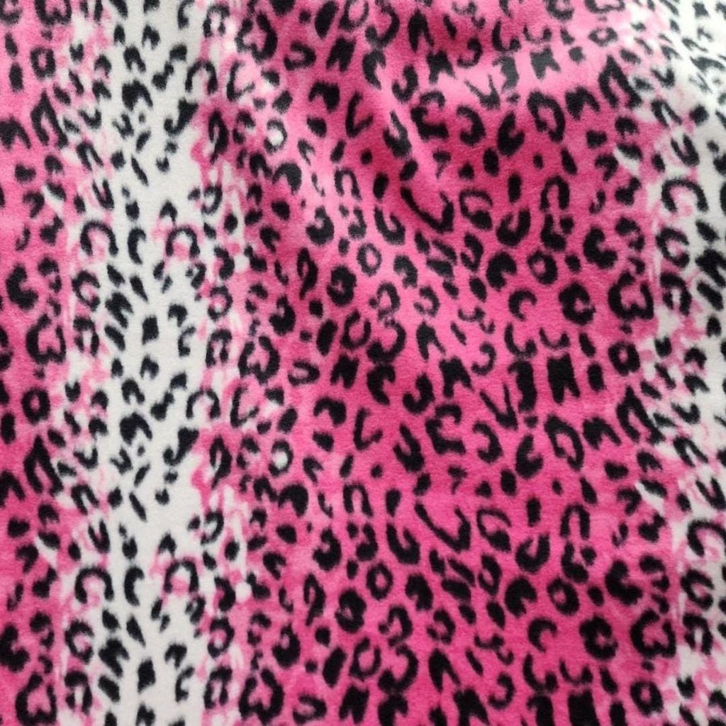Leopard Print - Anti Pill Theme Fleece Fabric, 60” Inches Wide – Sold By The Yard. Pink/White