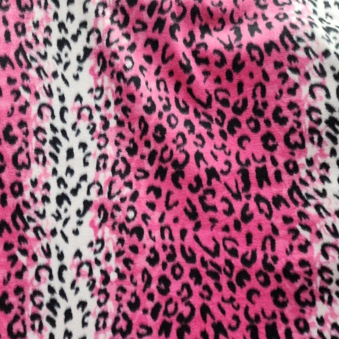 Leopard Print - Anti Pill Theme Fleece Fabric, 60” Inches Wide – Sold By The Yard. Pink/White