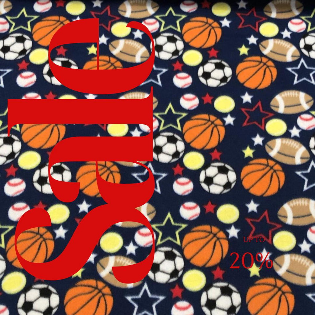 All Sports Balls Print  - Anti Pill Theme Fleece Fabric, 60” Inches Wide – Sold By The Yard