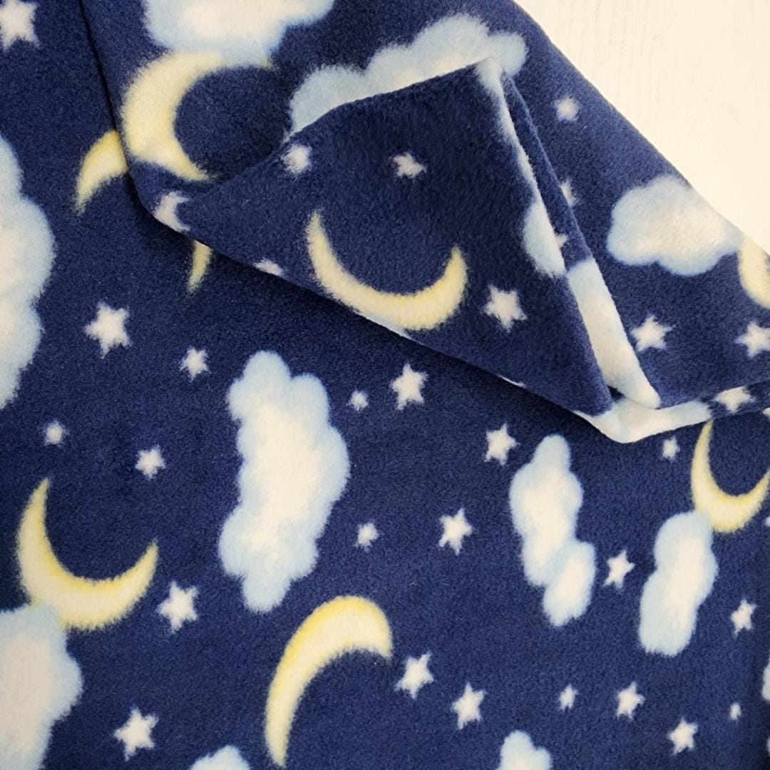Moons, Stars & Clouds Print - Anti Pill Theme Fleece Fabric, 60” Inches Wide – Sold By The Yard