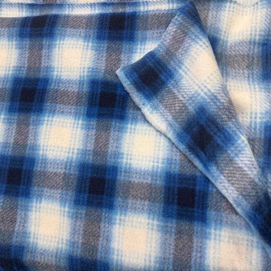 Blue & White Plaid - Anti Pill Theme Fleece Fabric, 60” Inches Wide – Sold By The Yard