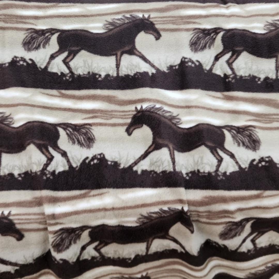 Brown Horse Prints - Anti Pill Theme Fleece Fabric, 60” Inches Wide – Sold By The Yard