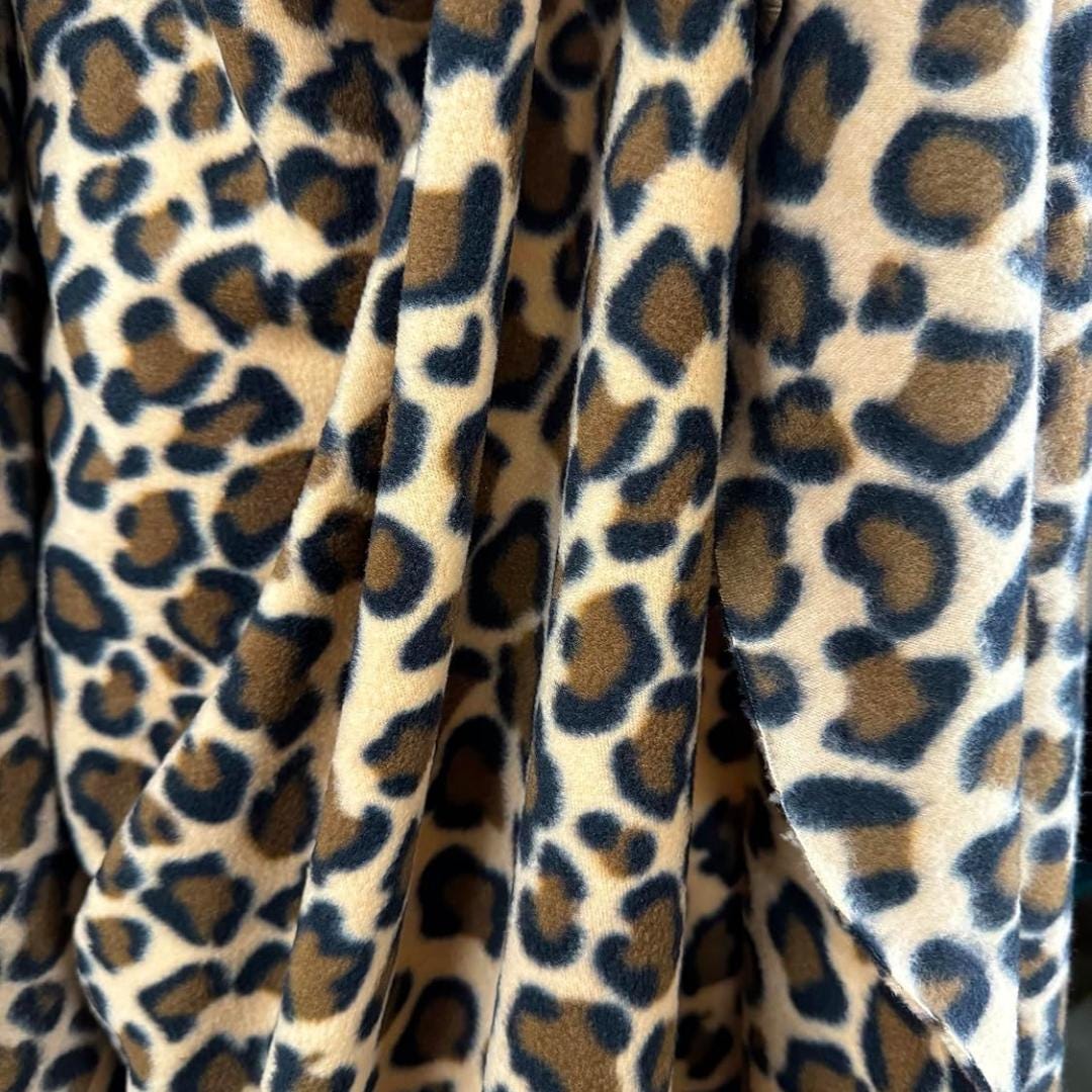 Leopard Print - Anti Pill Theme Fleece Fabric, 60” Inches Wide – Sold By The Yard. Brown
