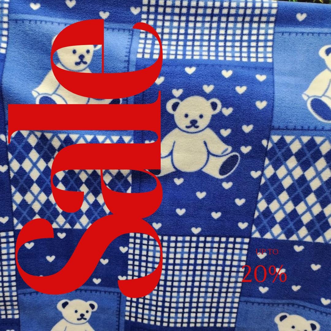 Teddy Bear Print - Anti Pill Theme Fleece Fabric, 60” Inches Wide – Sold By The Yard Blue