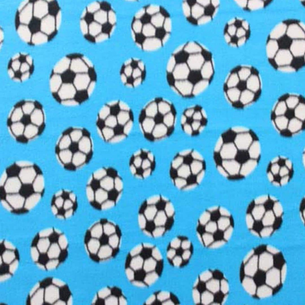 Turquoise Soccer Print - Anti Pill Theme Fleece Fabric, 60” Inches Wide – Sold By The Yard