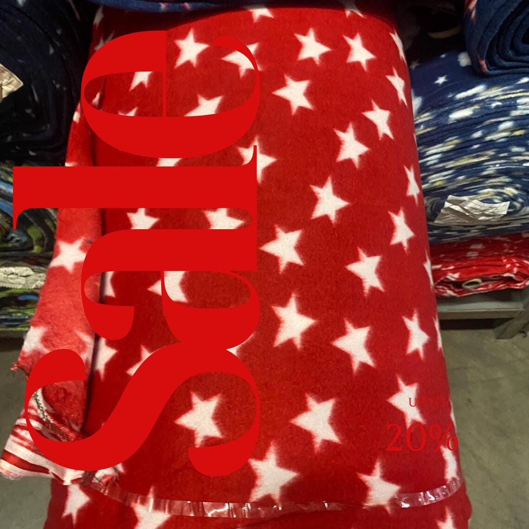 Stars Print Red - Anti Pill Theme Fleece Fabric, 60” Inches Wide – Sold By The Yard