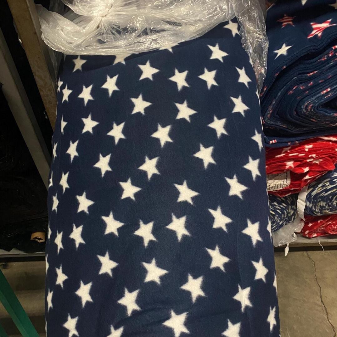 Stars Print Navy - Anti Pill Theme Fleece Fabric, 60” Inches Wide – Sold By The Yard