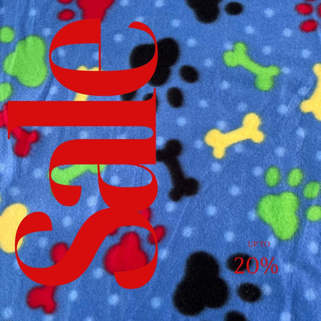 Paws & Bones Print - Anti Pill Theme Fleece Fabric, 60” Inches Wide – Sold By The Yard Blue