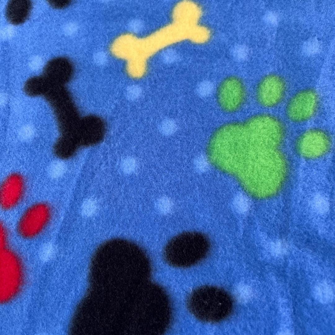 Paws & Bones Print - Anti Pill Theme Fleece Fabric, 60” Inches Wide – Sold By The Yard Blue