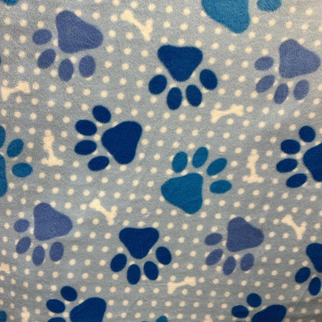 Blue colors Paws Print- Anti Pill Theme Fleece Fabric, 60” Inches Wide – Sold By The Yard