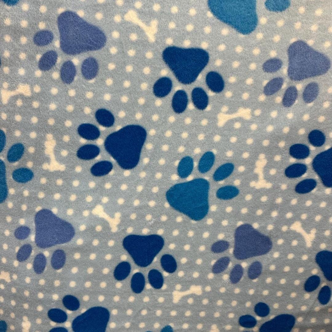 Blue colors Paws Print- Anti Pill Theme Fleece Fabric, 60” Inches Wide – Sold By The Yard
